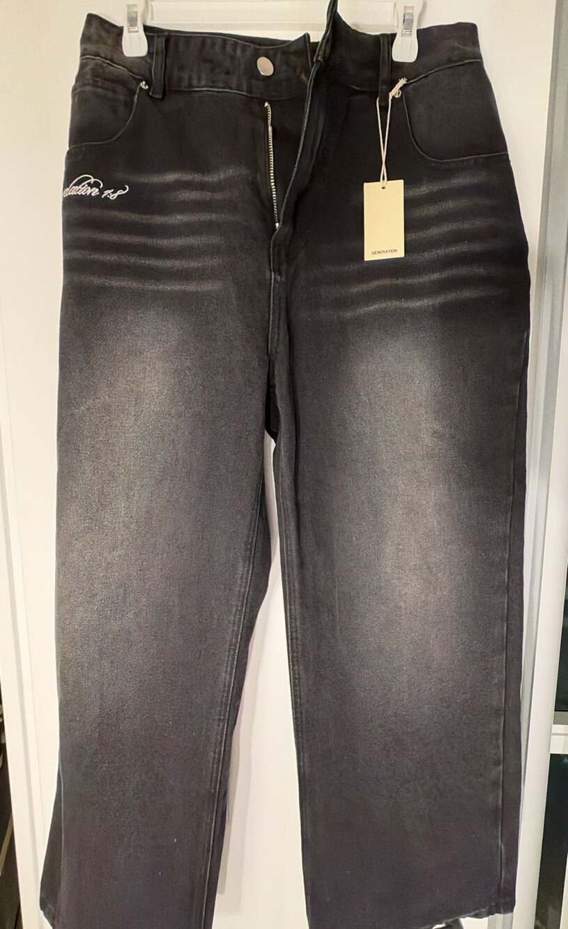Generation Christian Clothing Brand Black Embroidered Wide Leg Jeans Size S